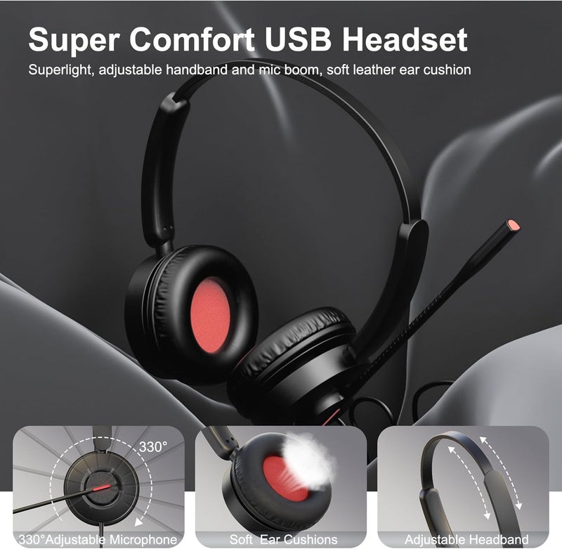 MAIRDI سماعة USB مع ميكروفون للكمبيوتر، سماعة سلكية USB A/Type C مع ميكروفون لإلغاء الضوضاء للاستخدام في المكتب والاجتماعات التجارية مع فرق العمل - Image 5